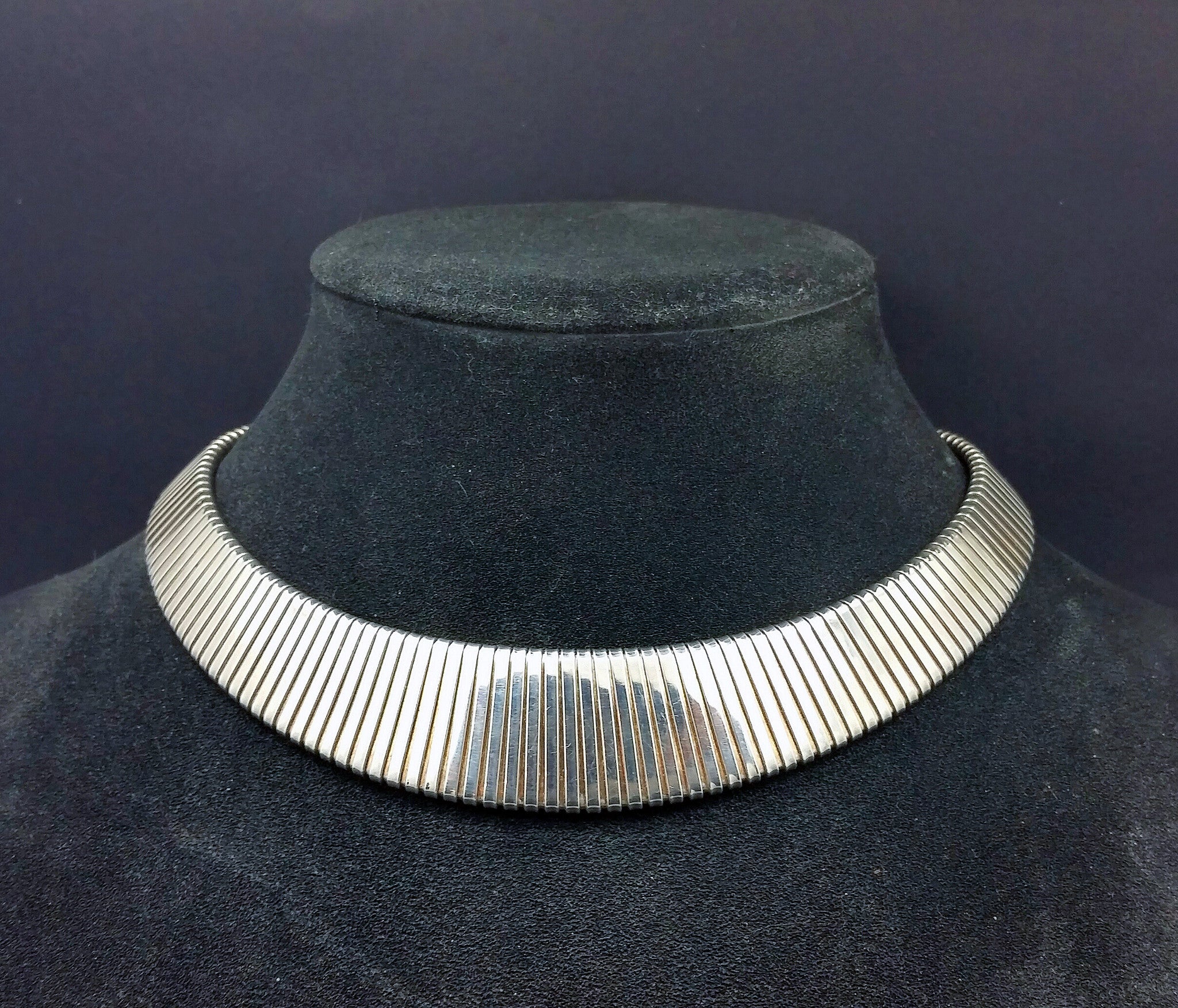 Vintage Exotic Wide Omega Chain Link Choker Sterling Silver Necklace