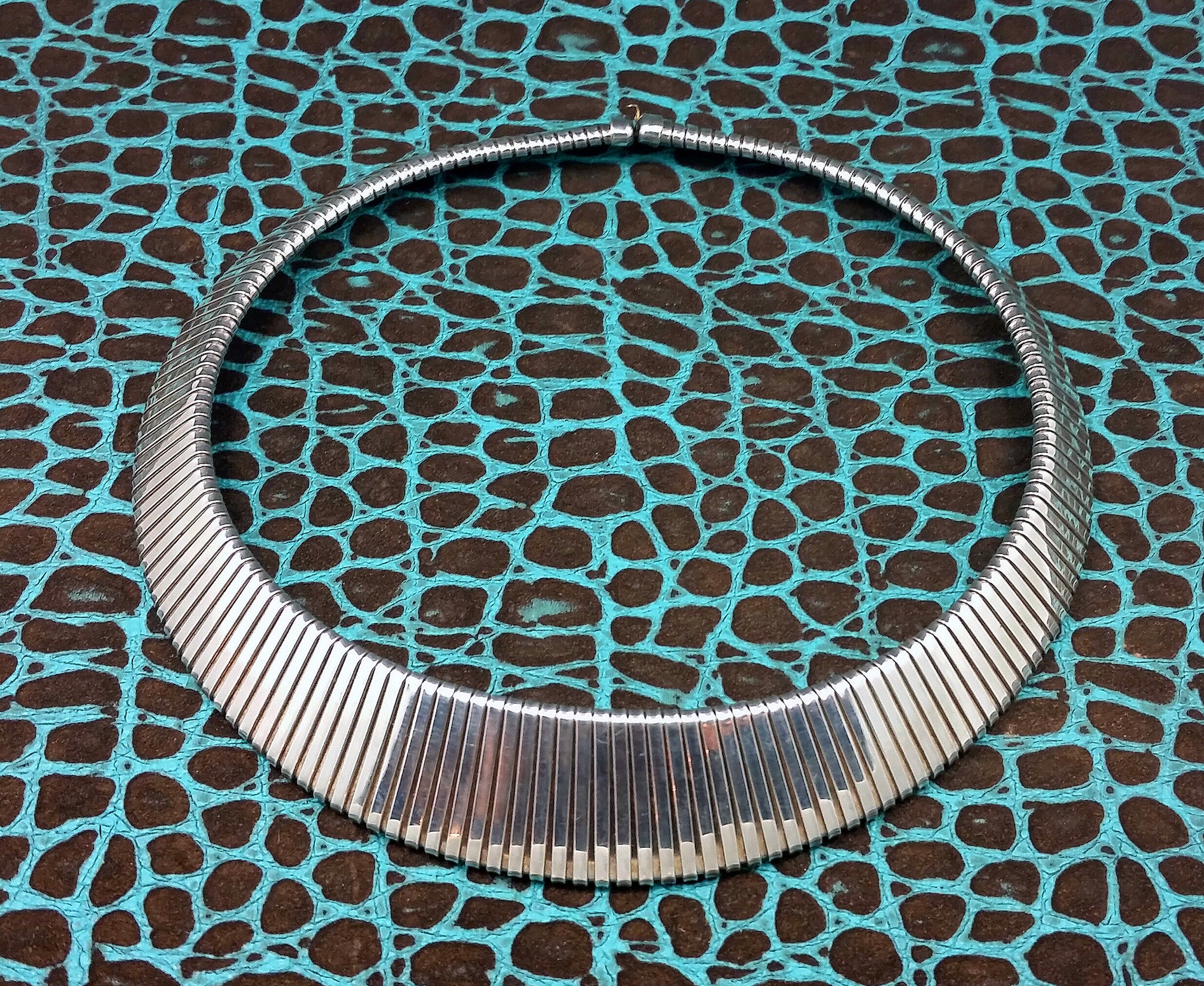 Vintage Exotic Wide Omega Chain Link Choker Sterling Silver Necklace