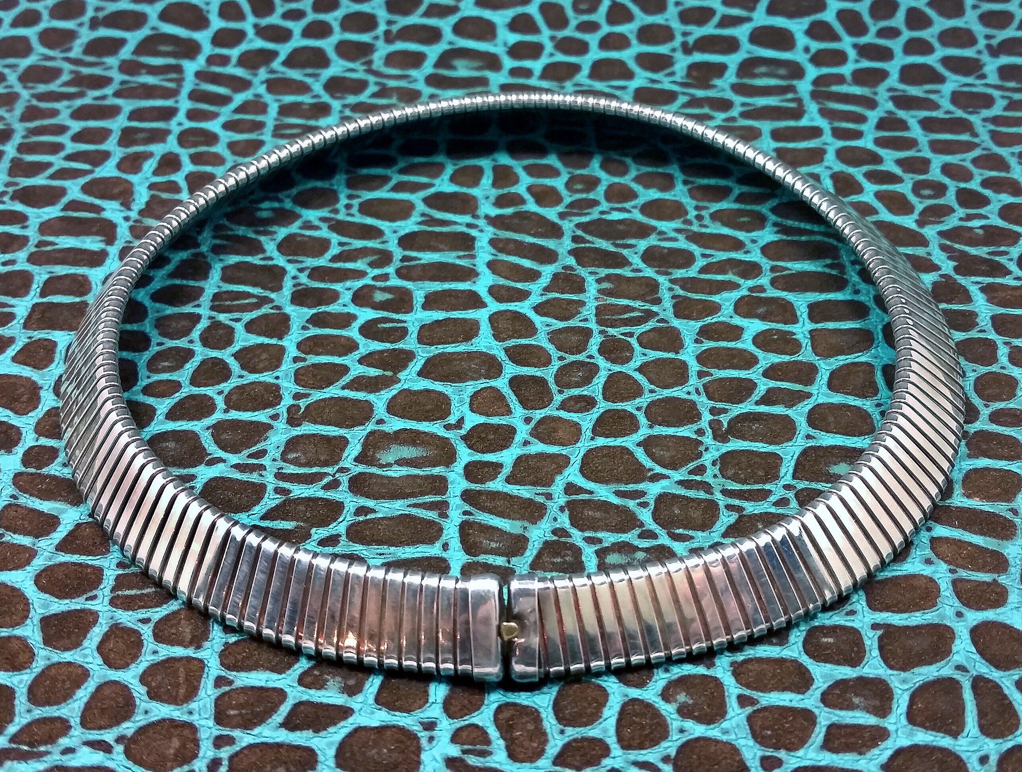 Vintage Exotic Wide Omega Chain Link Choker Sterling Silver Necklace
