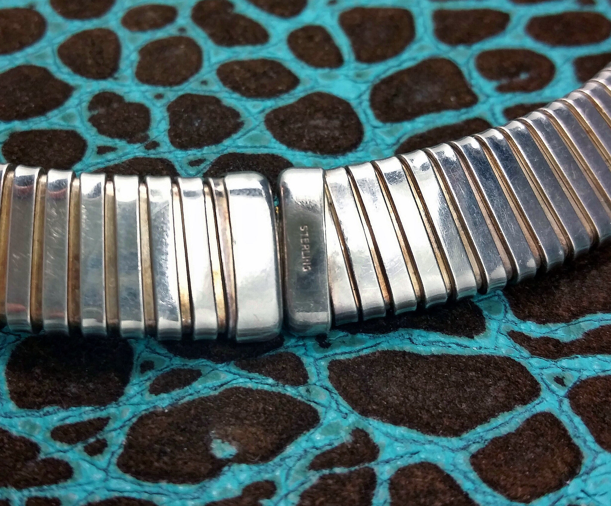 Vintage Exotic Wide Omega Chain Link Choker Sterling Silver Necklace