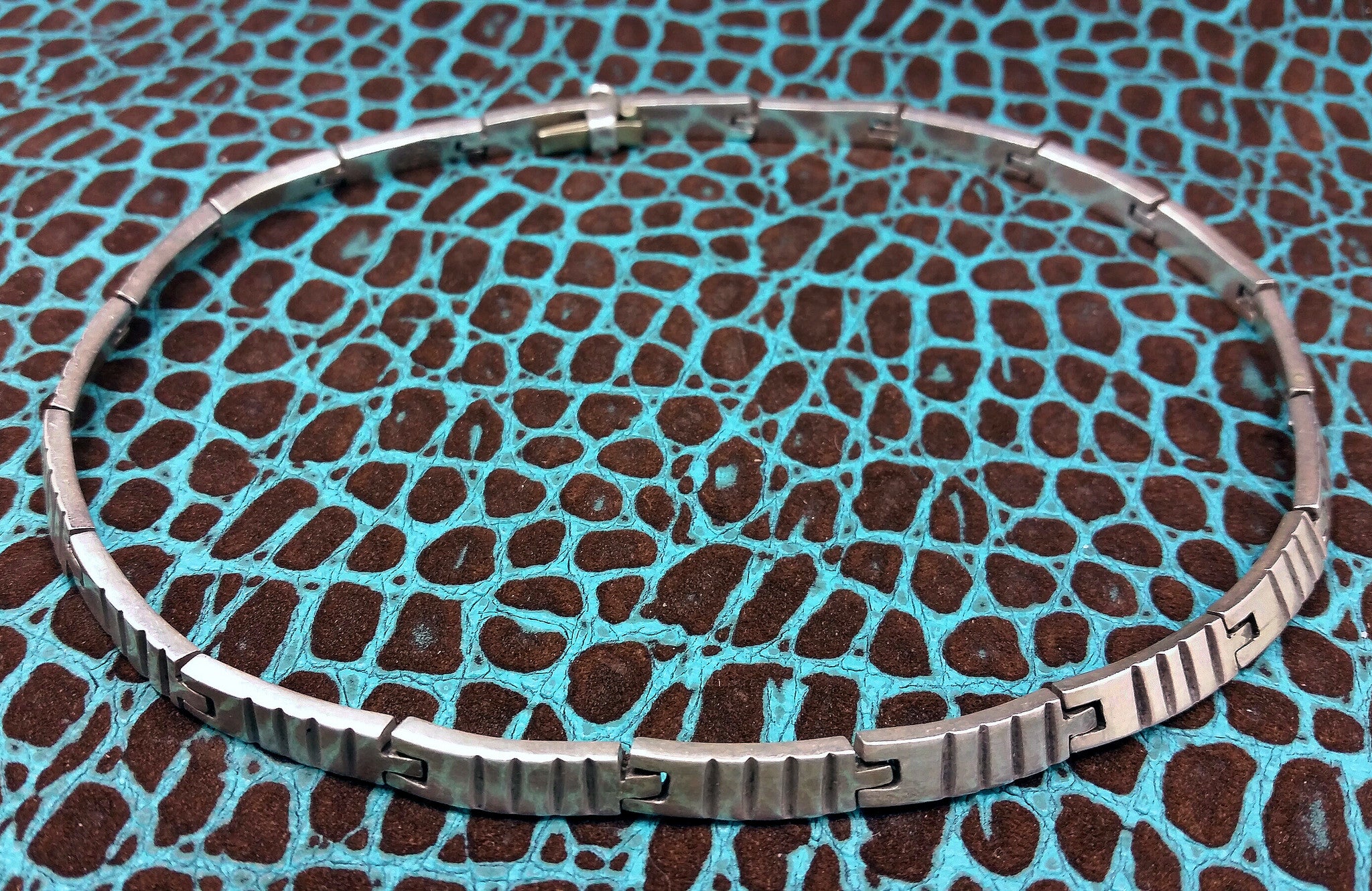 Mexican Vintage Taxco Intricate Puzzle 925 Sterling Silver Link Necklace