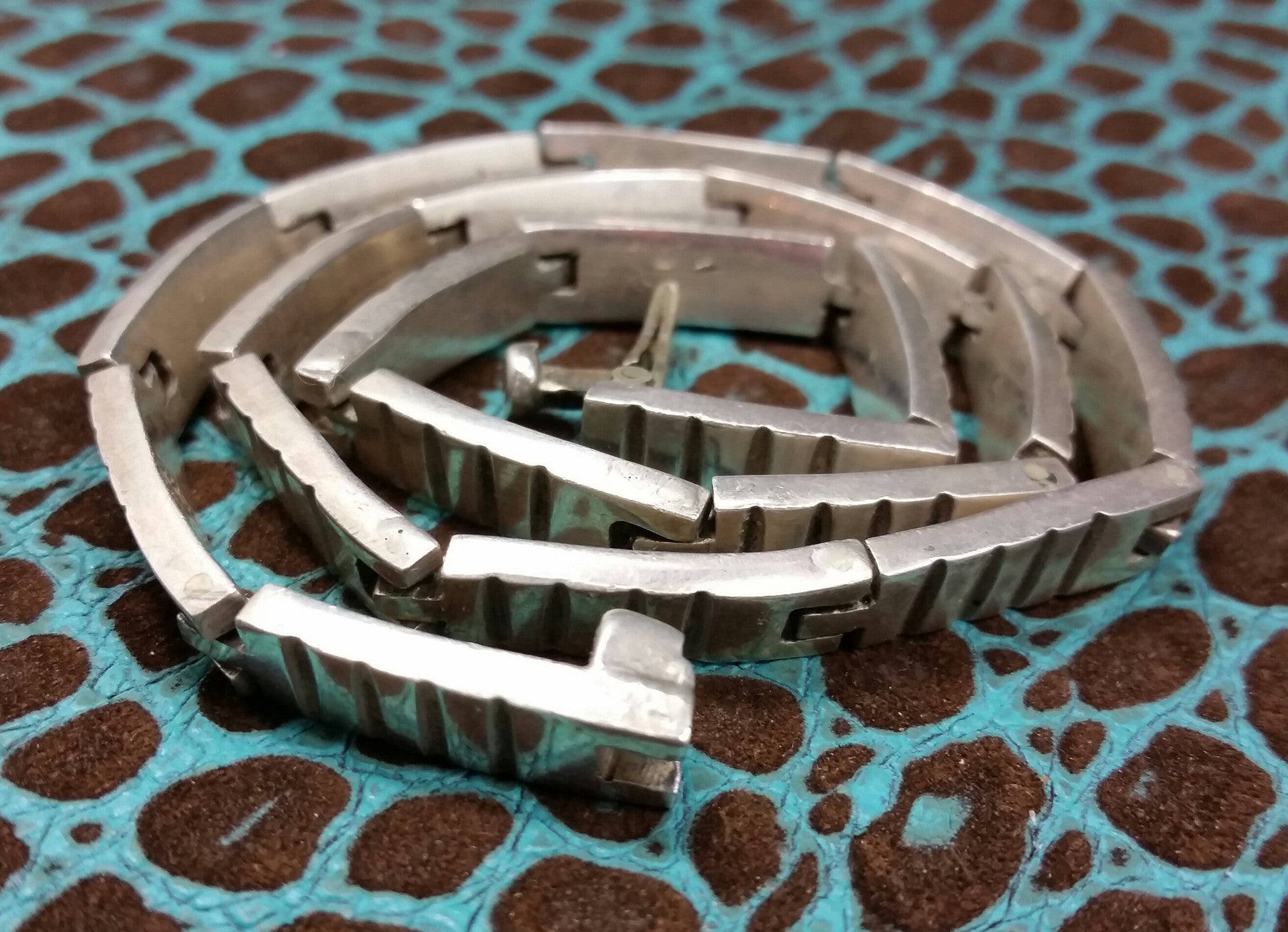 Mexican Vintage Taxco Intricate Puzzle 925 Sterling Silver Link Necklace