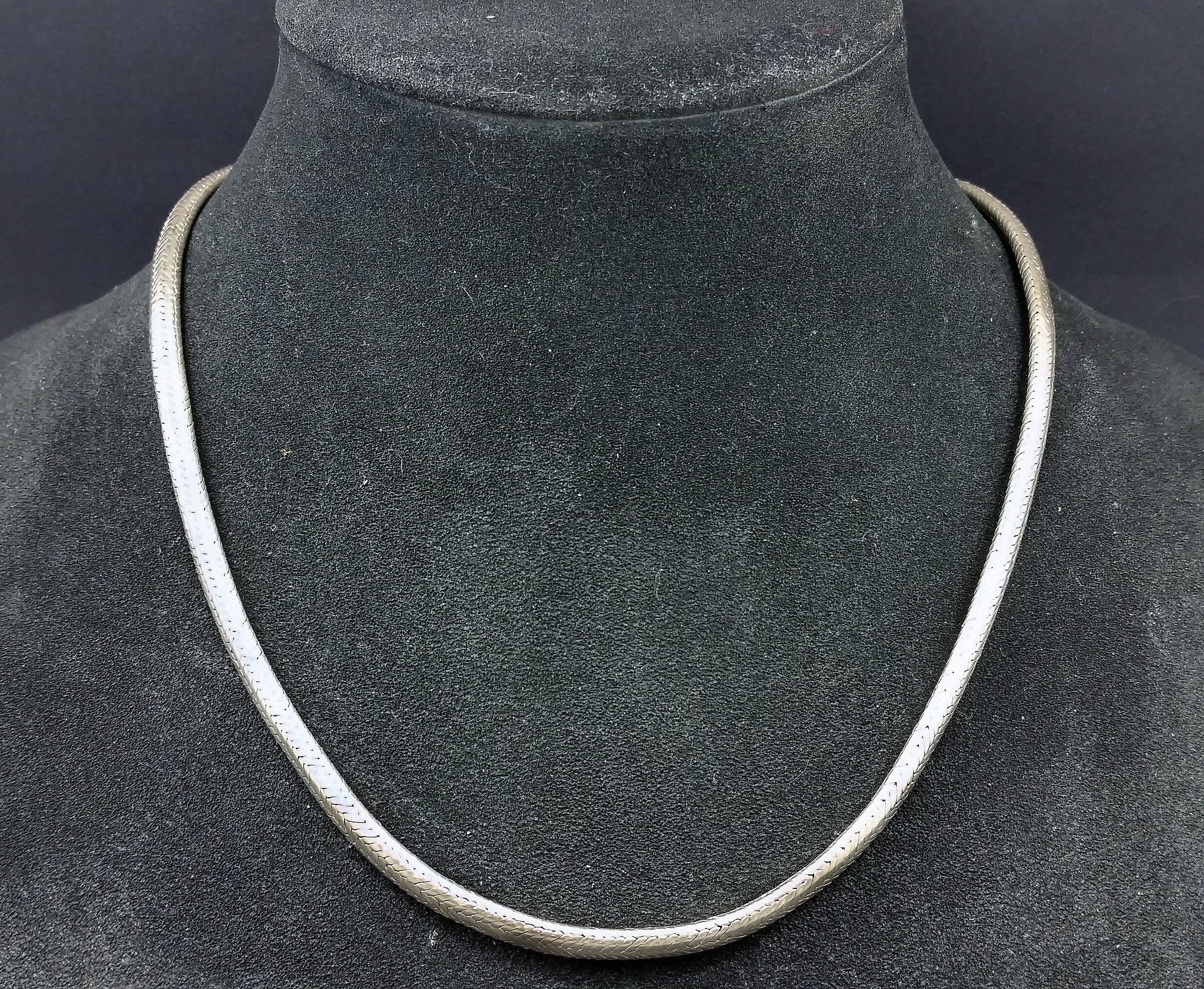 Vintage Refined Half Round Snake Chain Link Sterling Silver Necklace