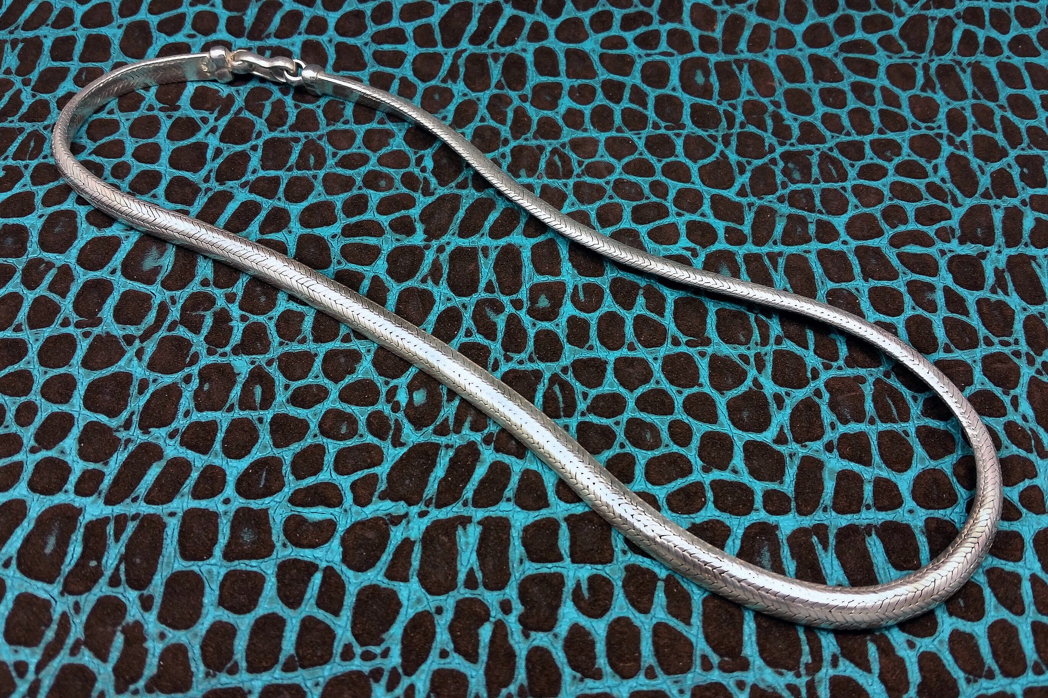 Vintage Refined Half Round Snake Chain Link Sterling Silver Necklace