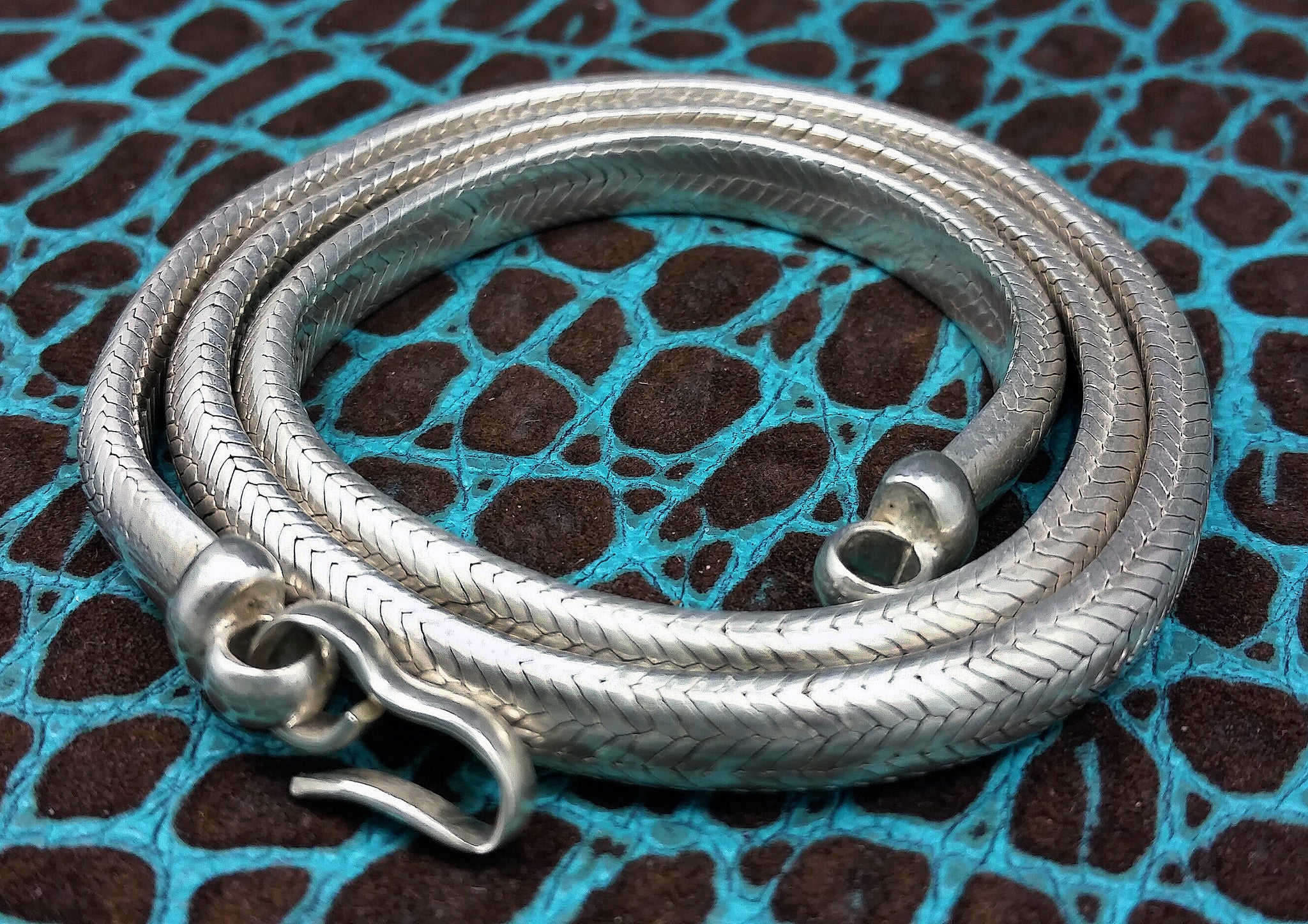 Vintage Refined Half Round Snake Chain Link Sterling Silver Necklace