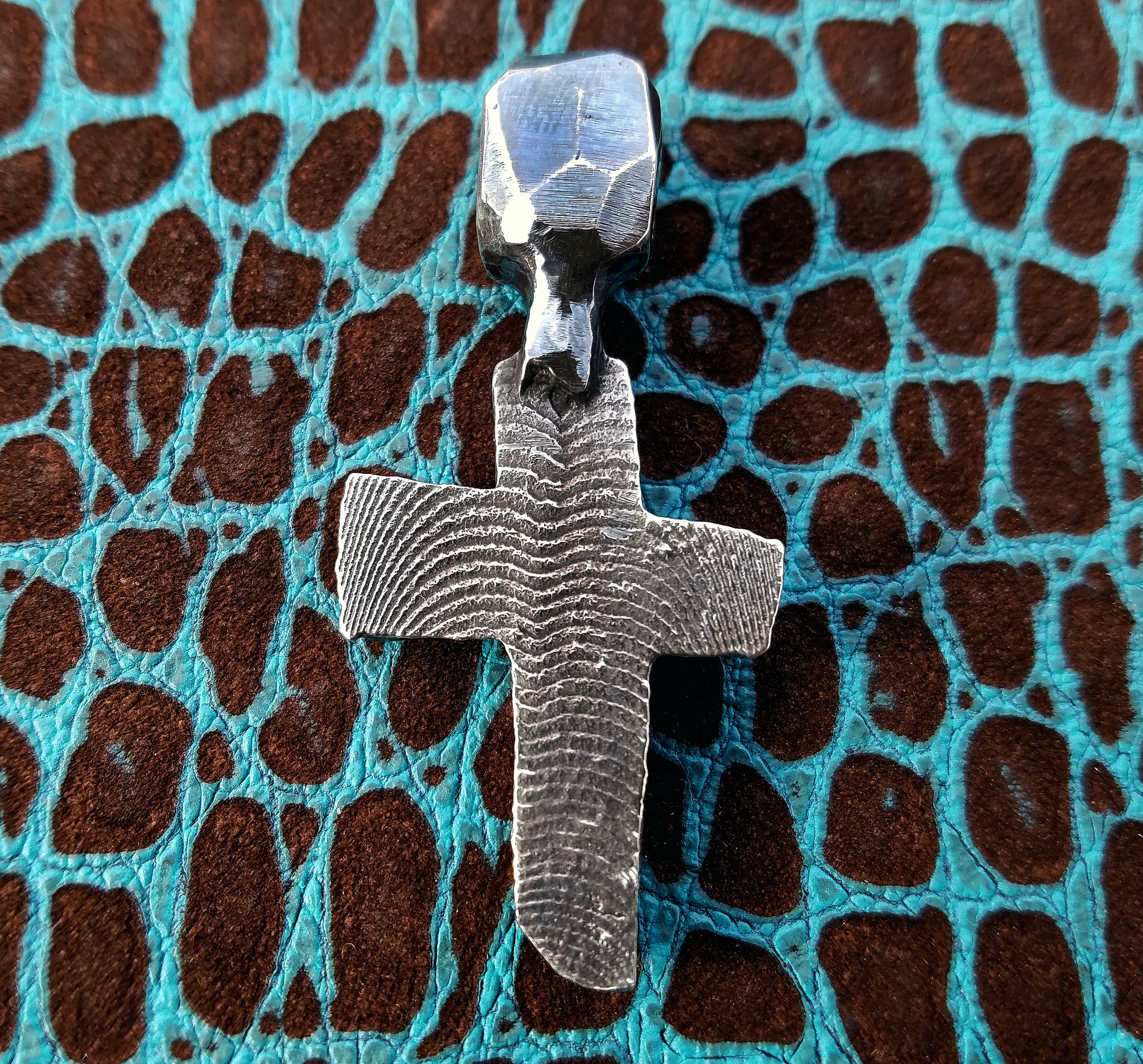 'Cross' Hand-carved Hand-poured Cuttlefish Solid Sterling Silver Pendant #1 by Phantom
