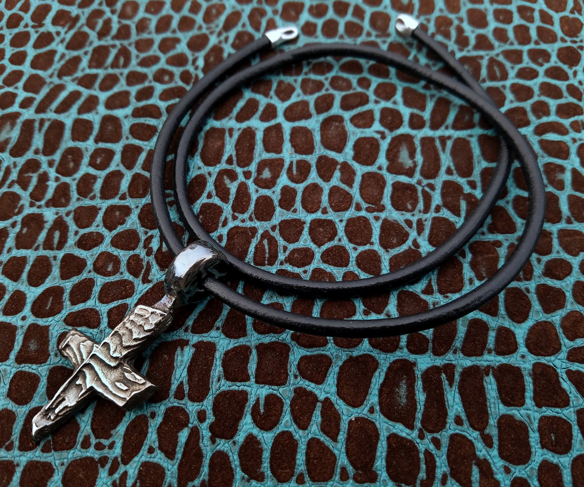 'Cross' Hand-carved Hand-poured Cuttlefish Solid 925 Sterling Silver Pendant #2 by Phantom