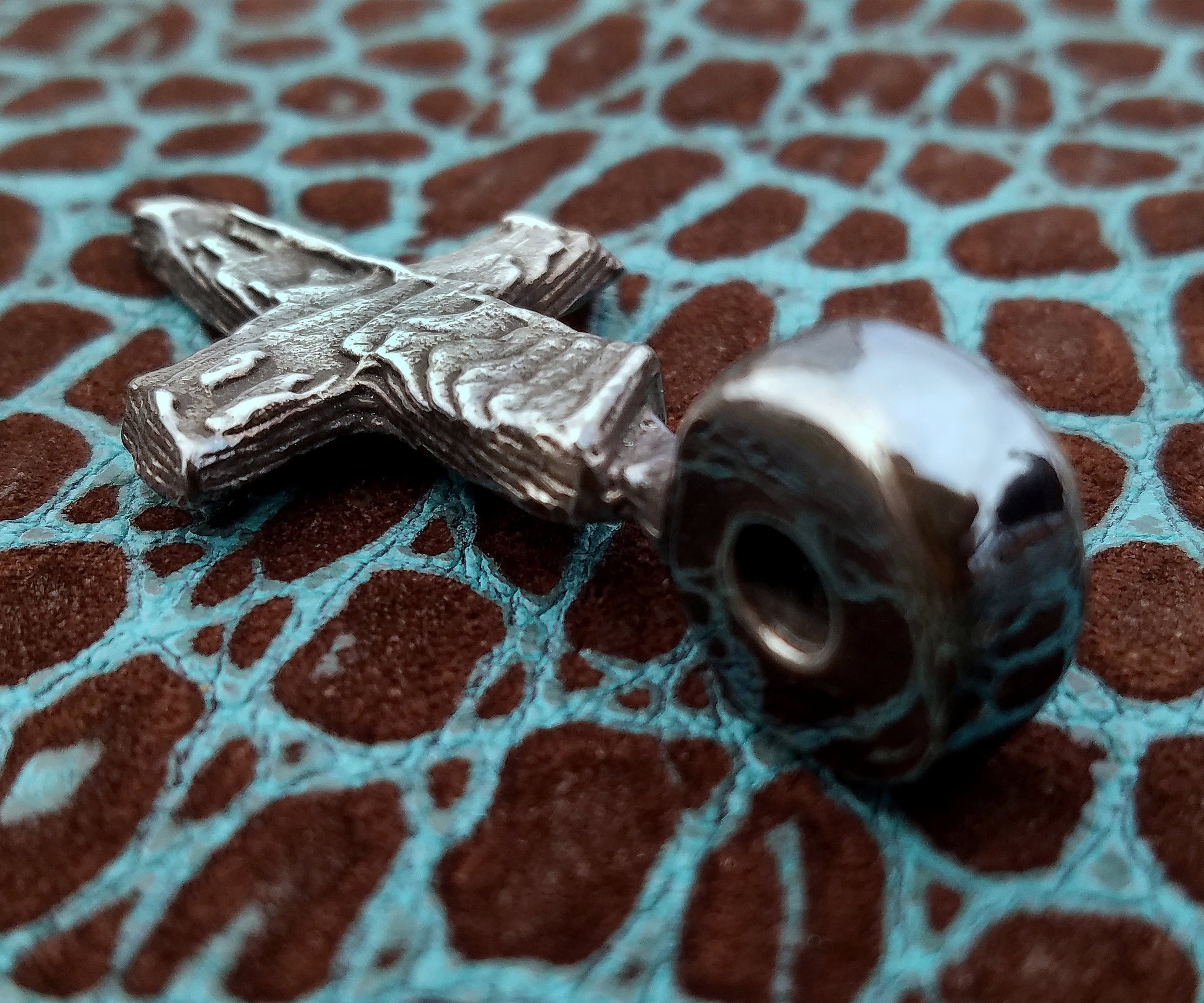 'Cross' Hand-carved Hand-poured Cuttlefish Solid 925 Sterling Silver Pendant #2 by Phantom