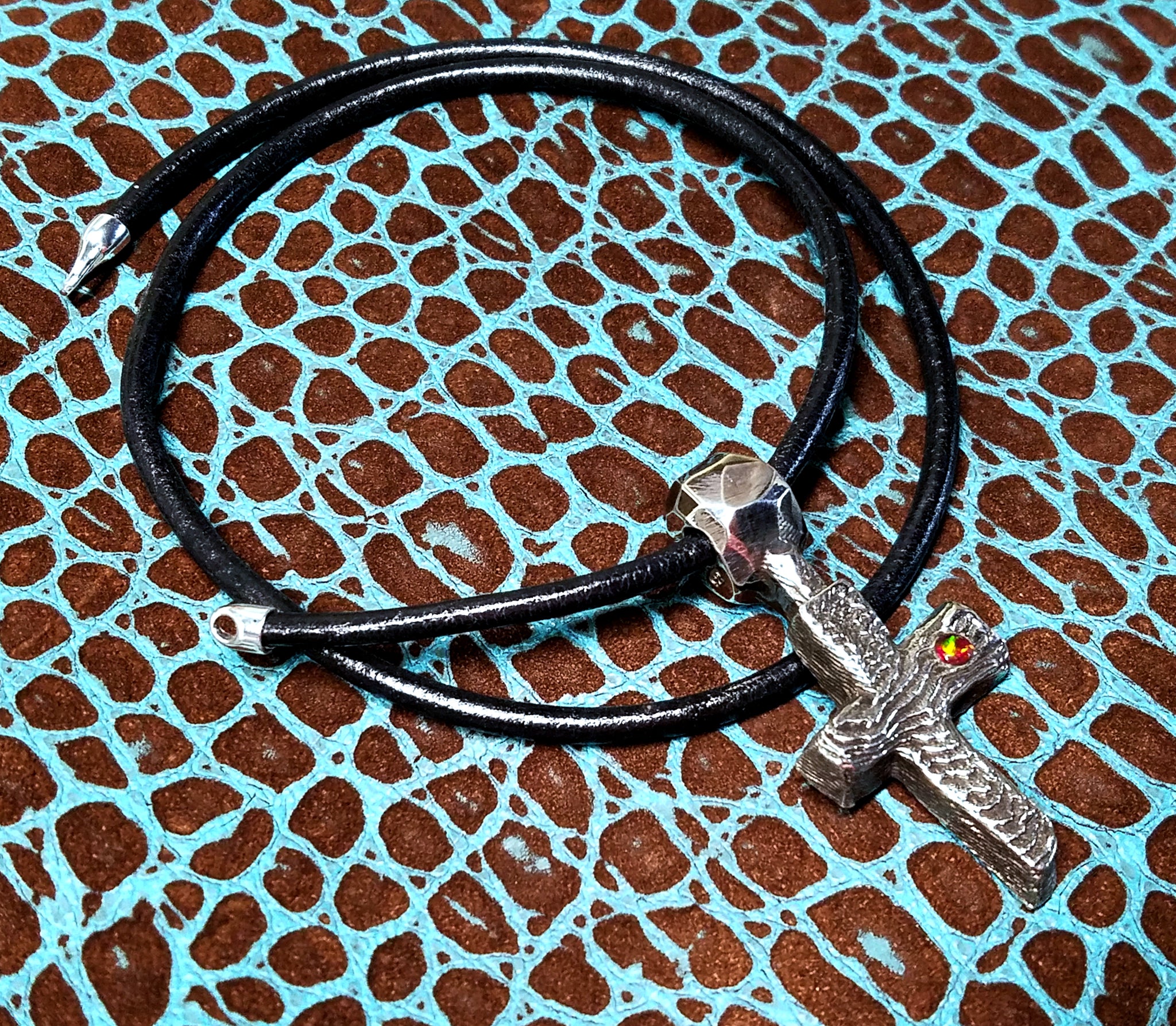 'Cross' Hand-carved Hand-poured Cuttlefish Solid Sterling Silver Pendant #1 by Phantom