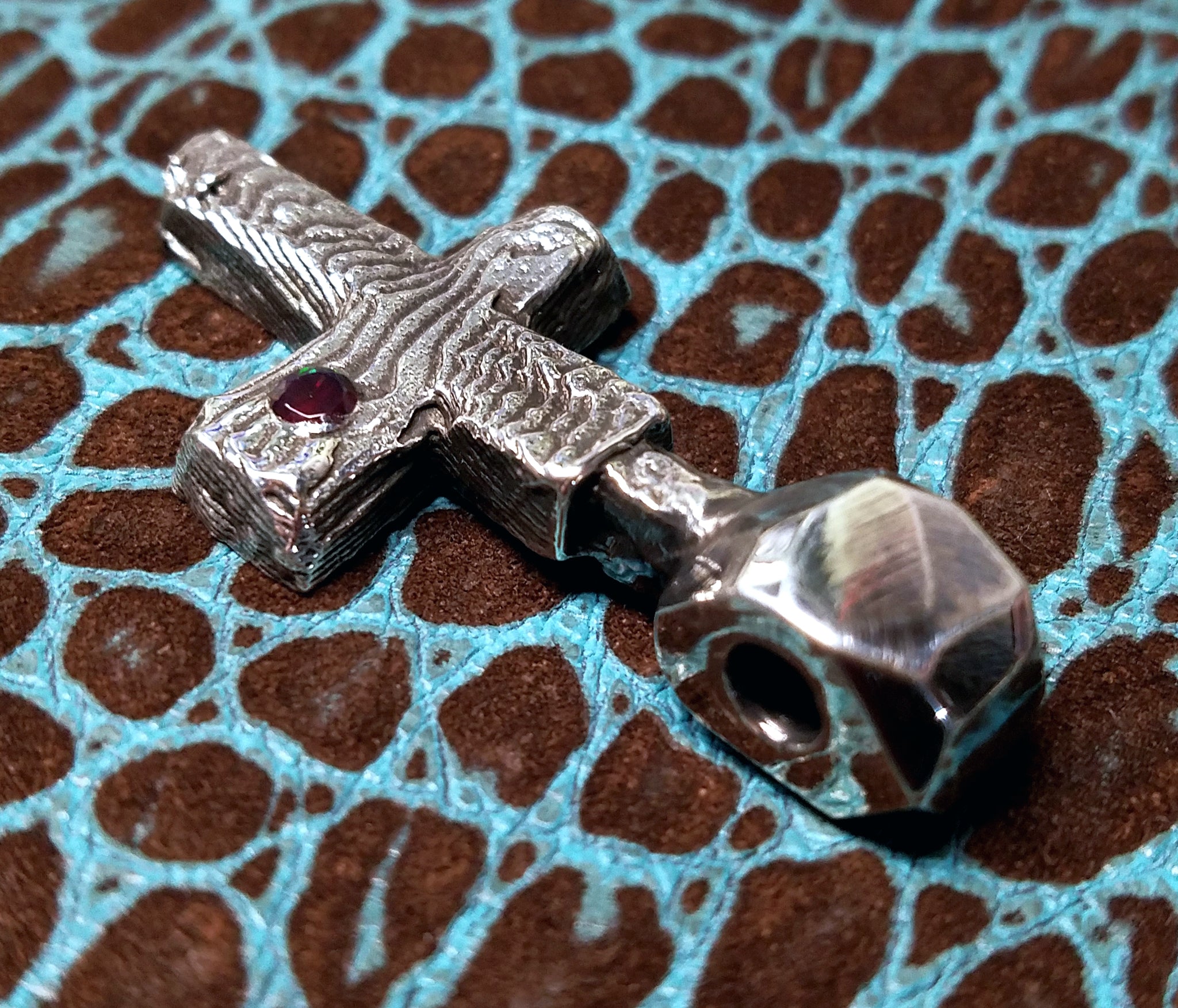 'Cross' Hand-carved Hand-poured Cuttlefish Solid Sterling Silver Pendant #1 by Phantom