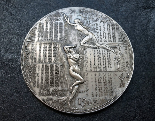 French Adam & Eve Calendar Sterling Silver medallion obverse