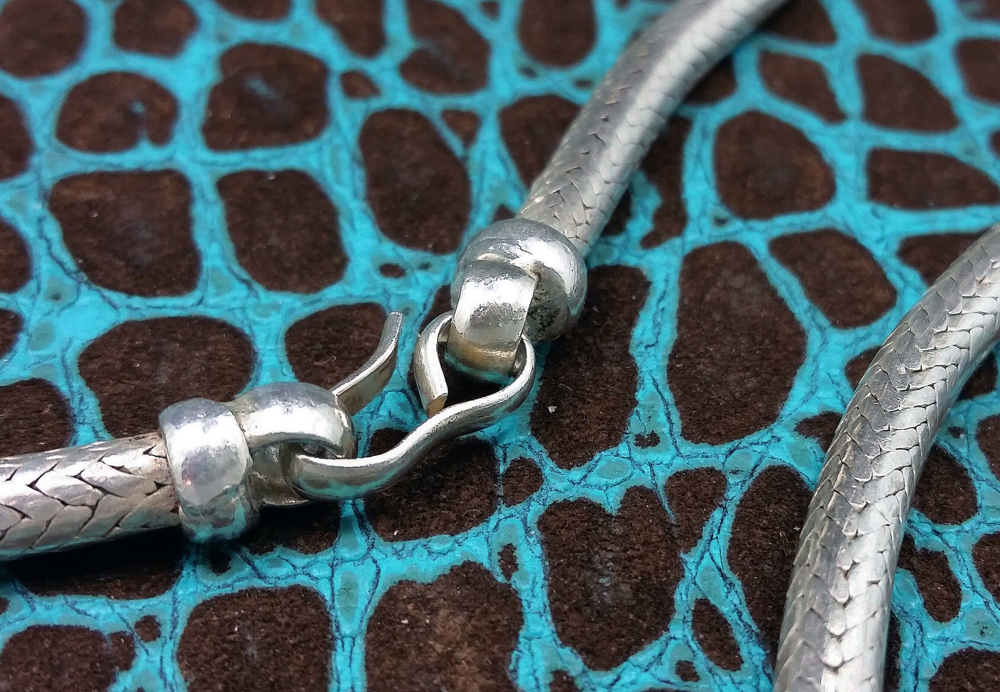 Vintage Modernistic Snake Chain Link Sterling Silver Necklace