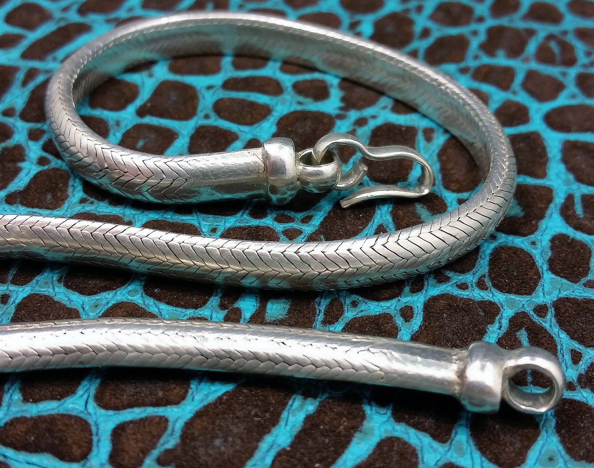 Vintage Refined Half Round Snake Chain Link Sterling Silver Necklace