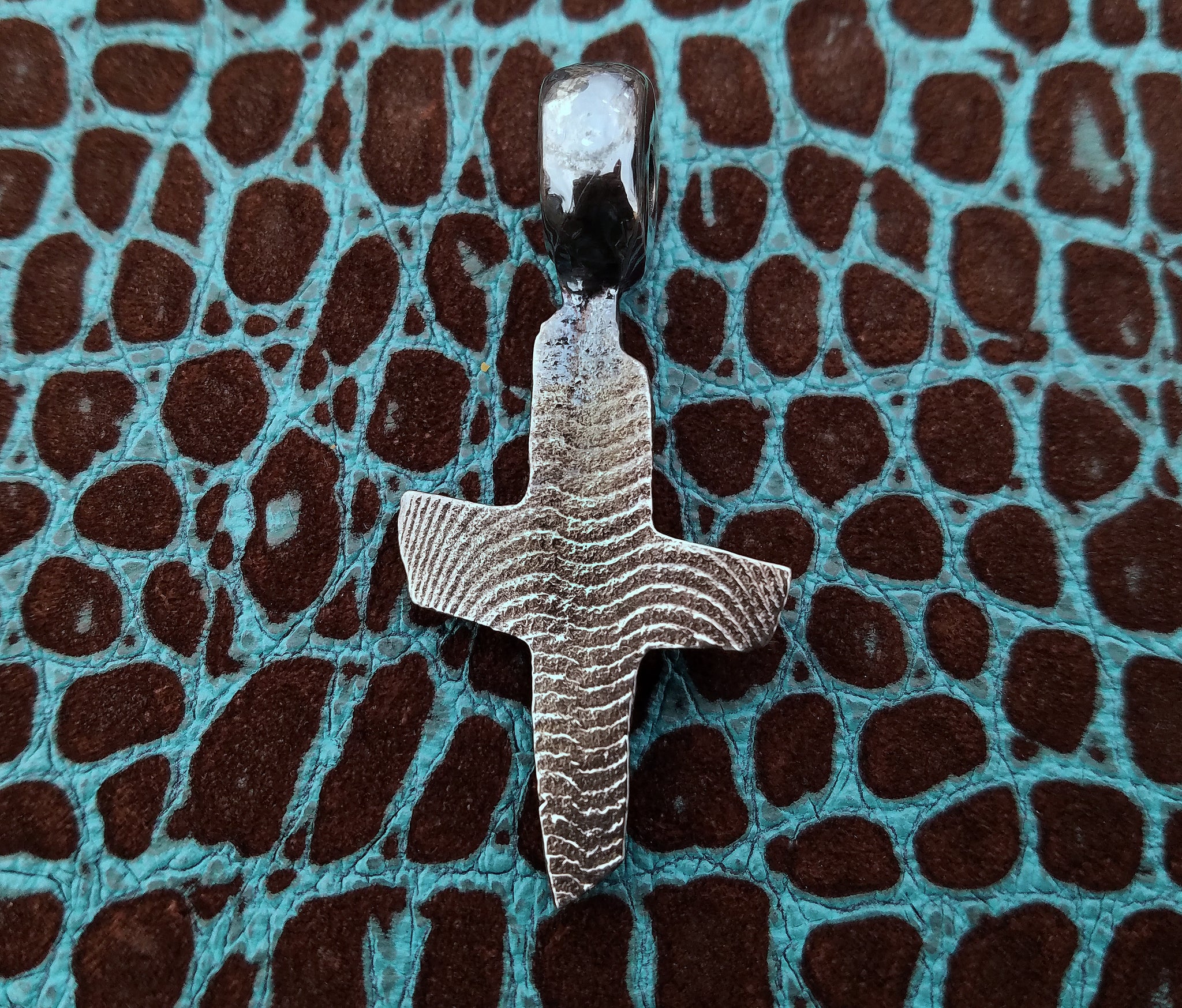 'Cross' Hand-carved Hand-poured Cuttlefish Solid 925 Sterling Silver Pendant #2 by Phantom