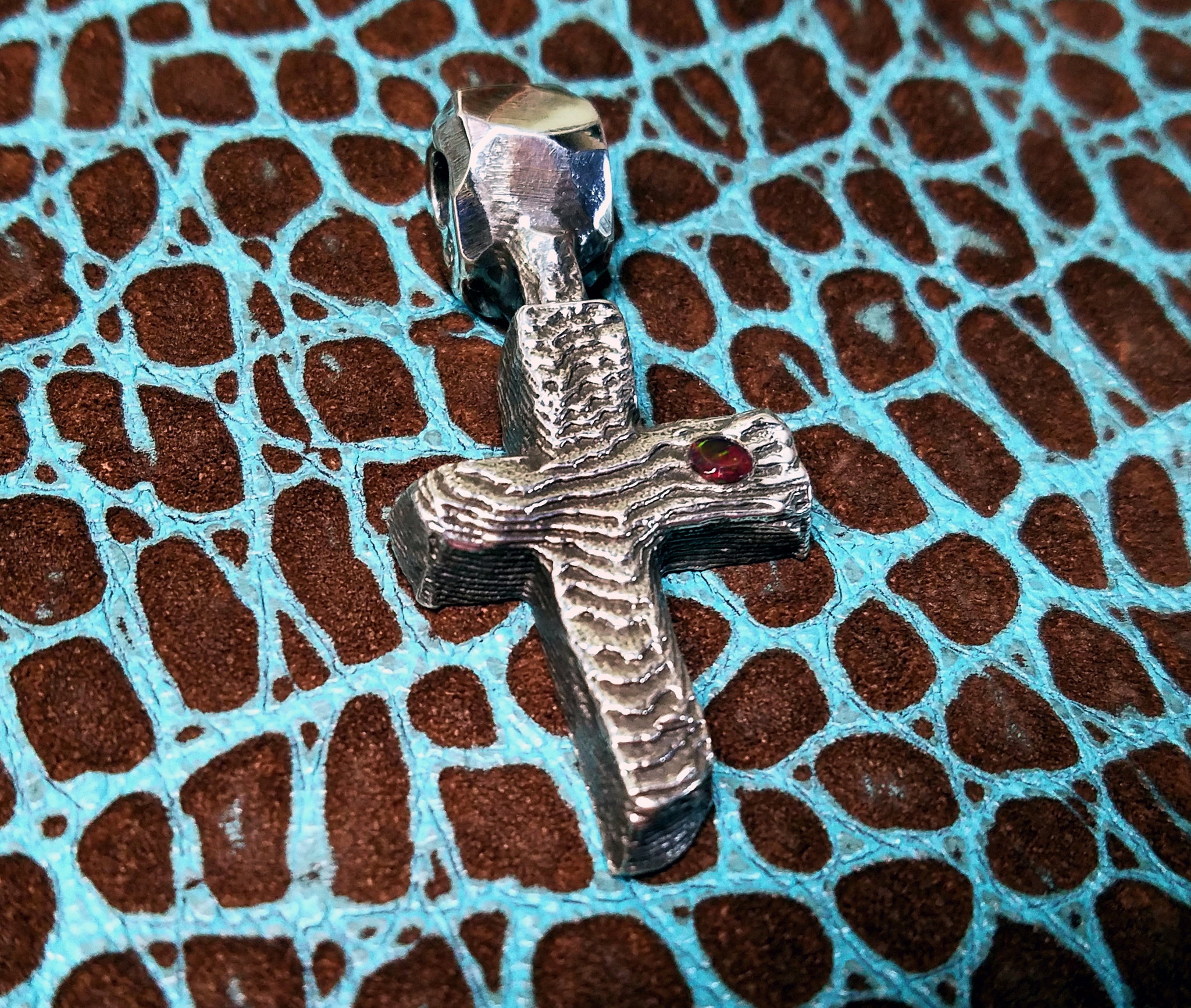 'Cross' Hand-carved Hand-poured Cuttlefish Solid Sterling Silver Pendant #1 by Phantom