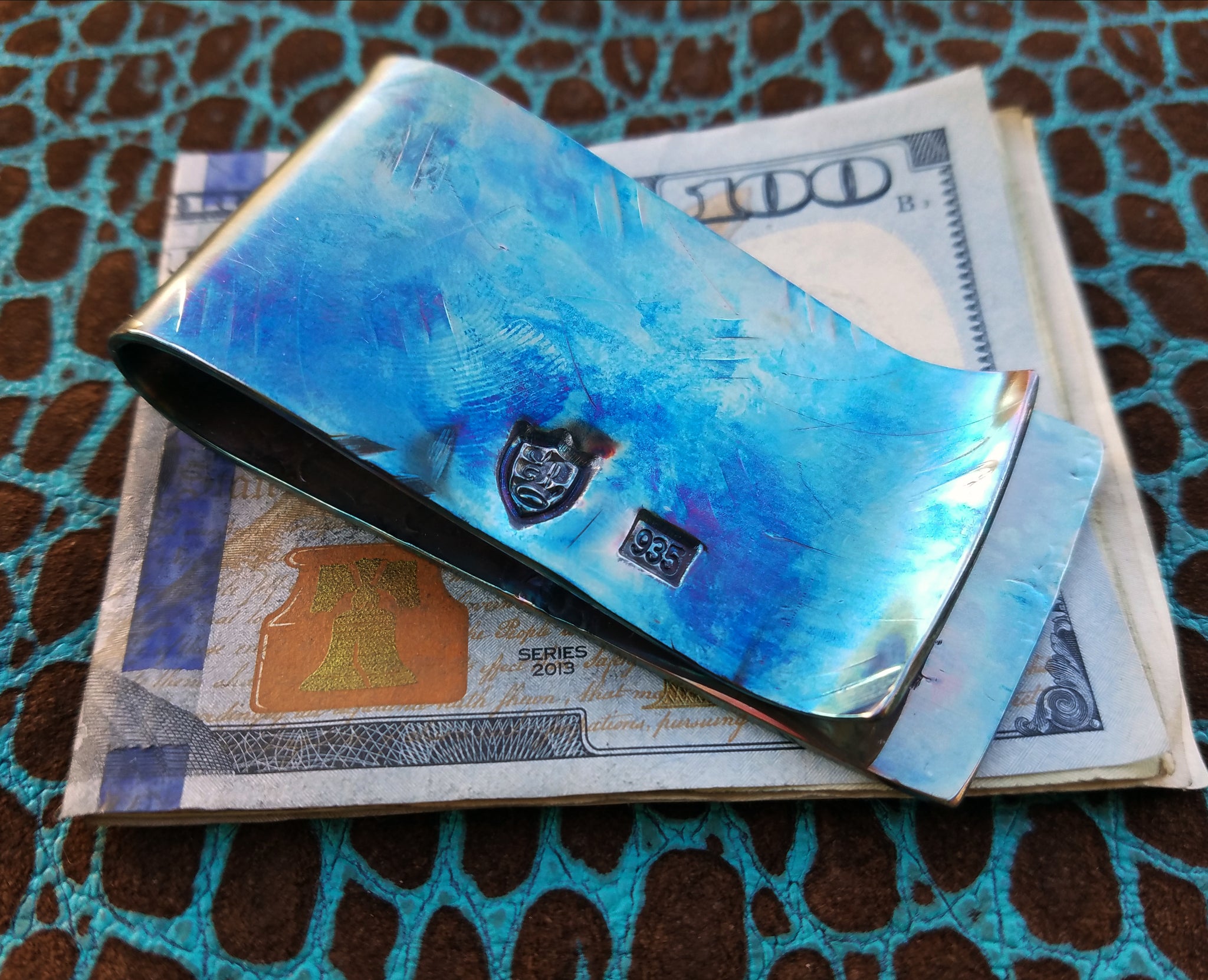 Distressed Multi-Color Patina Full Fold 935 Argentium Sterling Silver Money Clip by Phantom