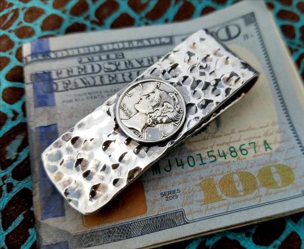 Hammered 1945 Mercury Dime 935 Argentium Sterling Silver Money Clip by Phantom