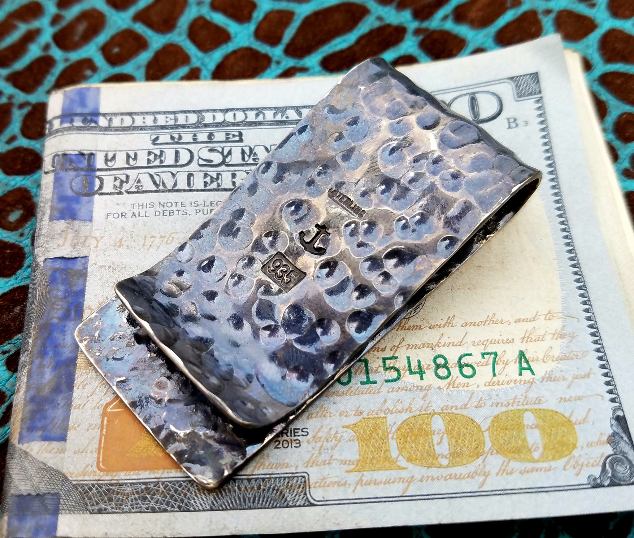 Hammered Rustic Antiqued #2 935 Argentium Sterling Silver Money Clip by Phantom
