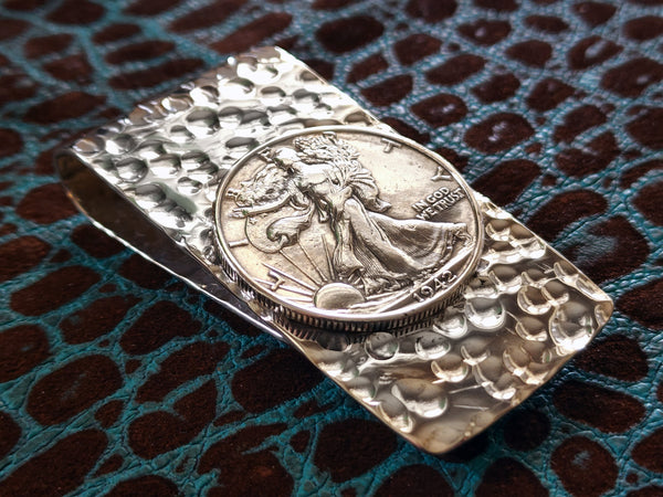 Hammered 1942 Walking Liberty Half Dollar 935 Argentium Sterling Silver Money Clip by Phantom
