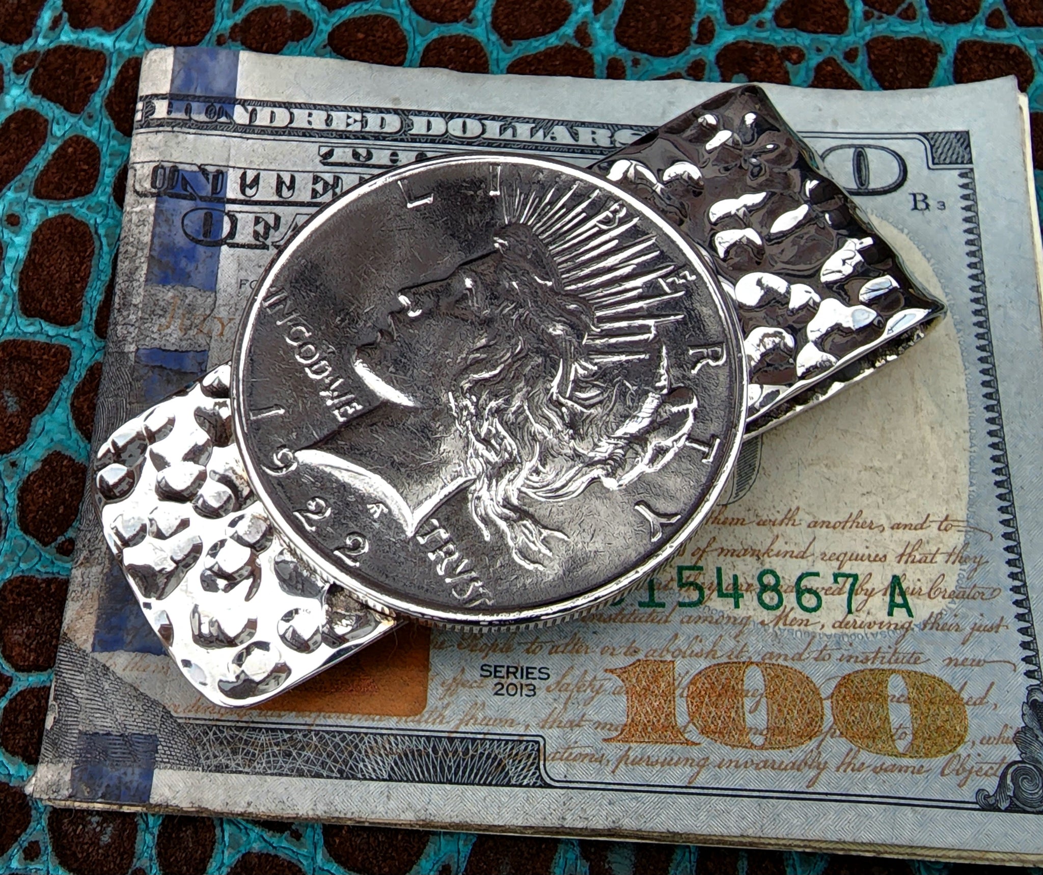 Hammered 1922 Peace Dollar 935 Argentium Sterling Silver Money Clip by Phantom