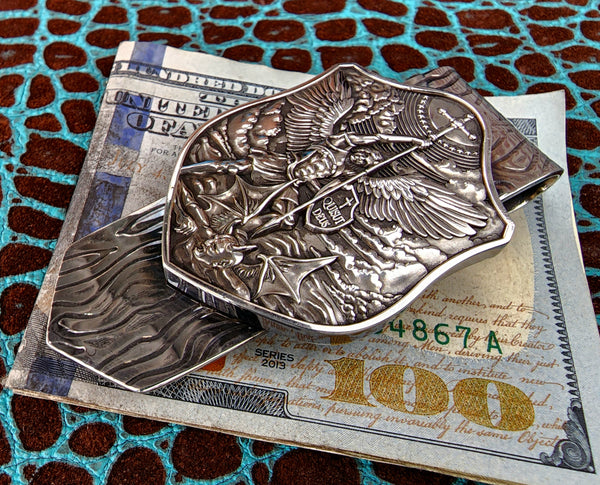 Abstract Flame Archangel Michael Shield Full Fold 935 Argentium Sterling Silver Money Clip by Phantom
