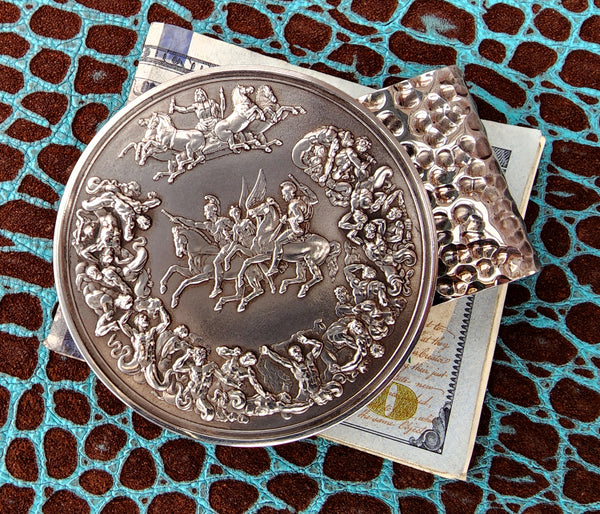 Hammered Heavy Battle of Waterloo Medal Full Fold 935 Argentium Sterling Silver Money Clip by Phantom