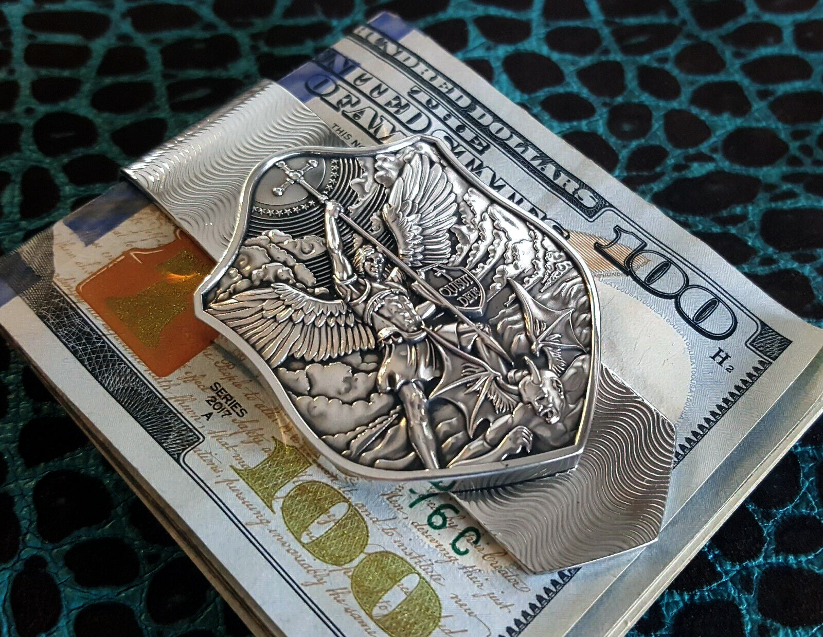 Waves Archangel Michael Shield Full Fold 935 Argentium Sterling Silver Money Clip by Phantom