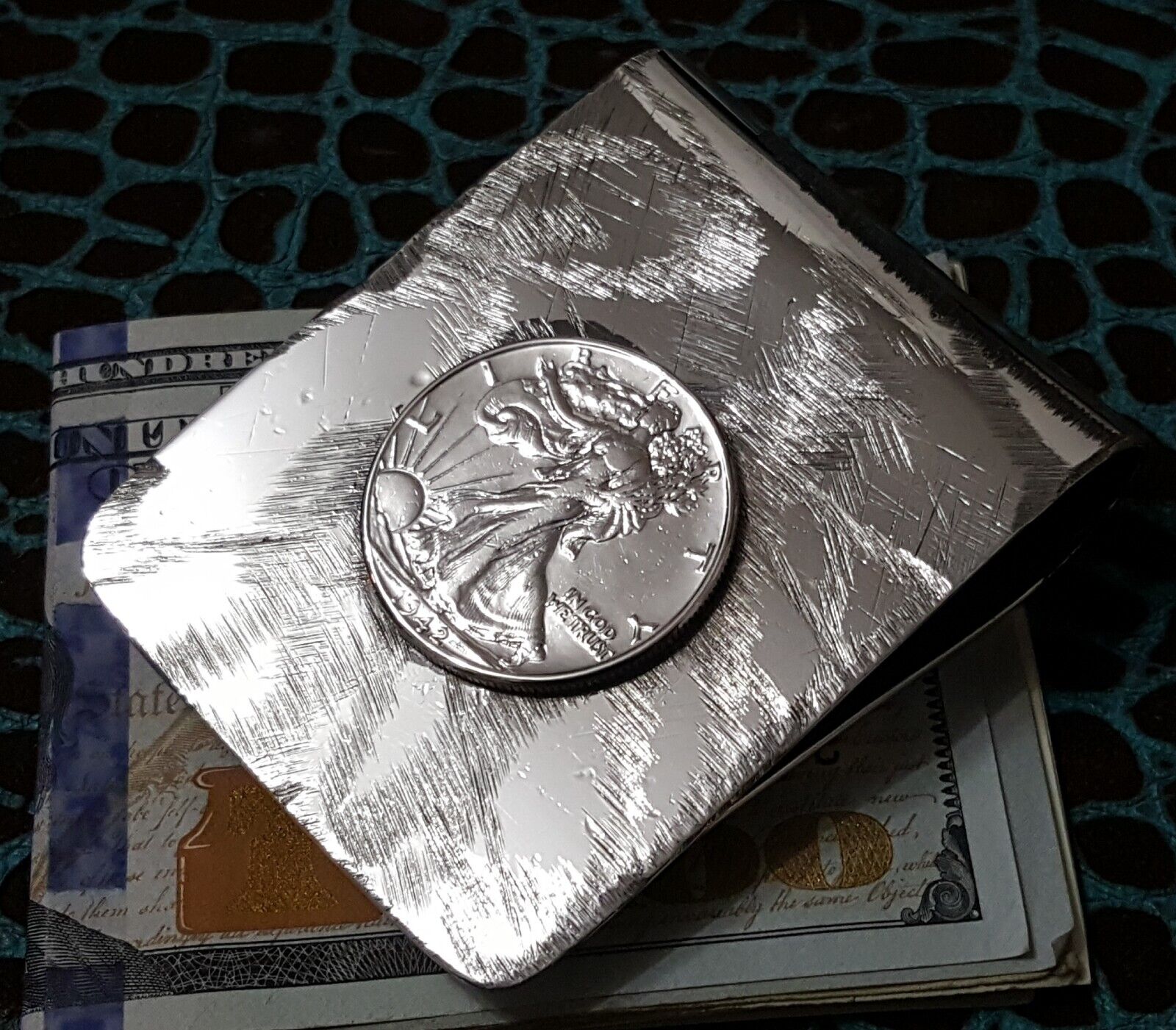 Huge Distressed Walking Liberty Half Dollar Full Fold Wide 935 Argentium Sterling Silver Money Clip by Phantom
